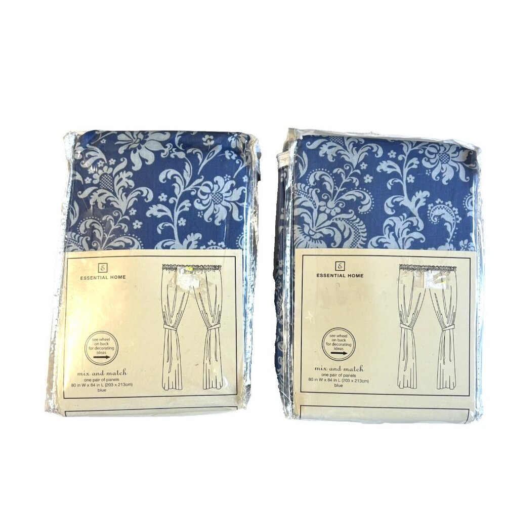 2 Packs Essential Home Blue Paisley Pair Panel Curtain 80" X 84"